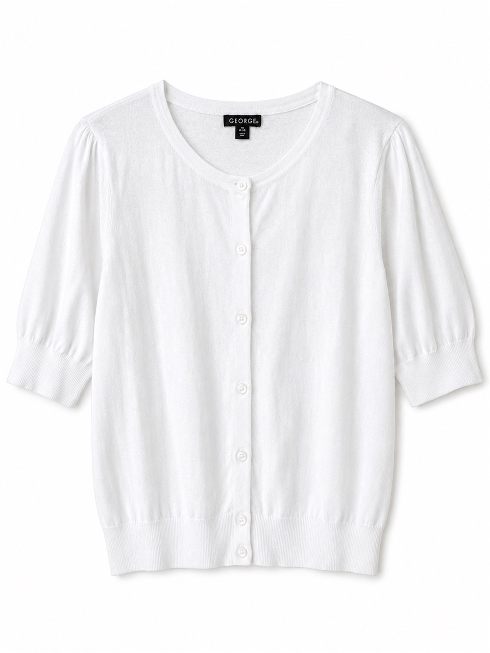 George Women Button Front Cardigan White Cotton Blend Size Medium 8-10